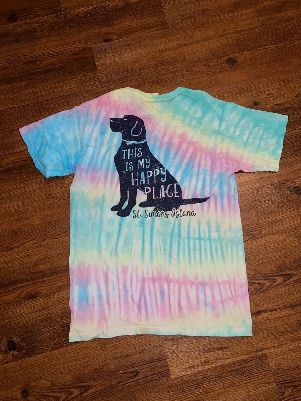 St Simons Island Tie Dye Graphic Dog Print Pink, Green & Blue T-Shirt Size L - Picture 2 of 9